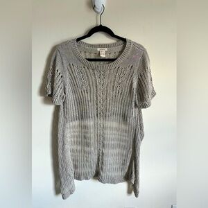 Sundance Light Gray Linen boho fun Backless Crochet Knit Top Womens sz Large GUC